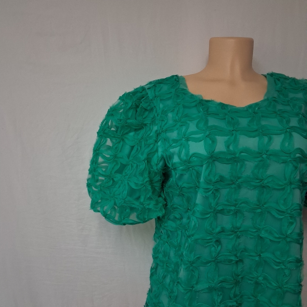 Cato Collection Limited Edition Chic Textured Green Blouse Size M - Picture 7 of 16